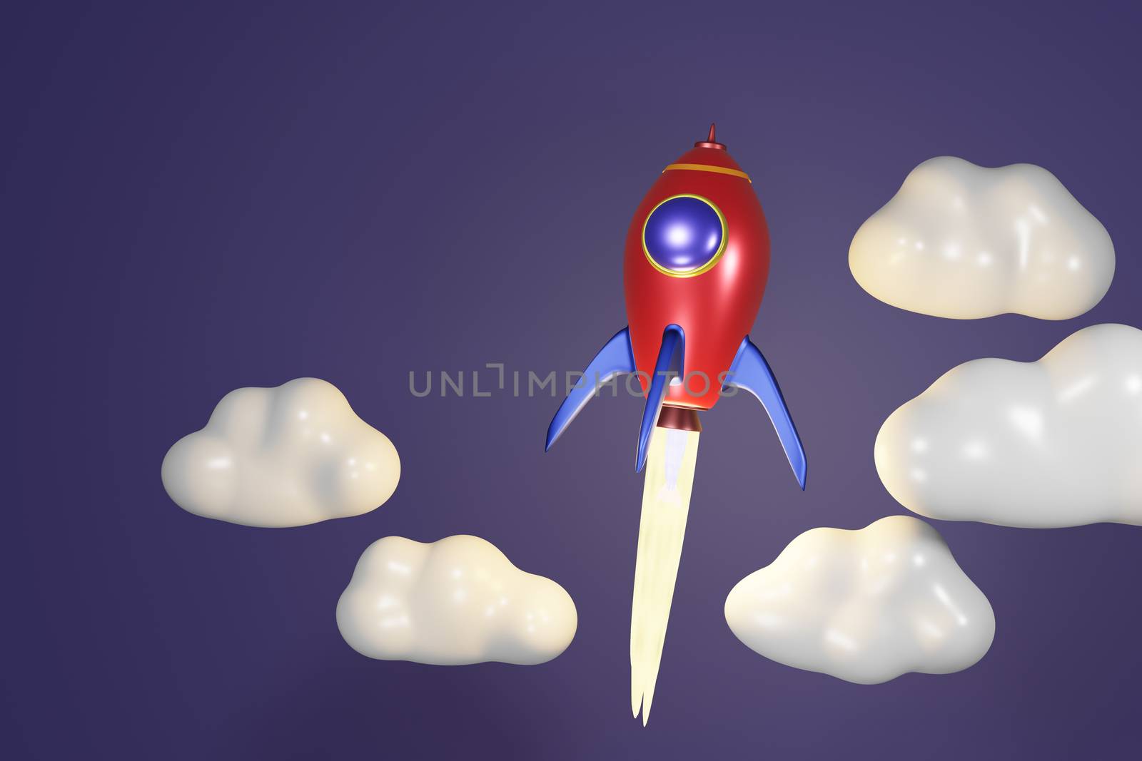 Ballistic launch red rocket with cloud on dark blue background, by sirawit99