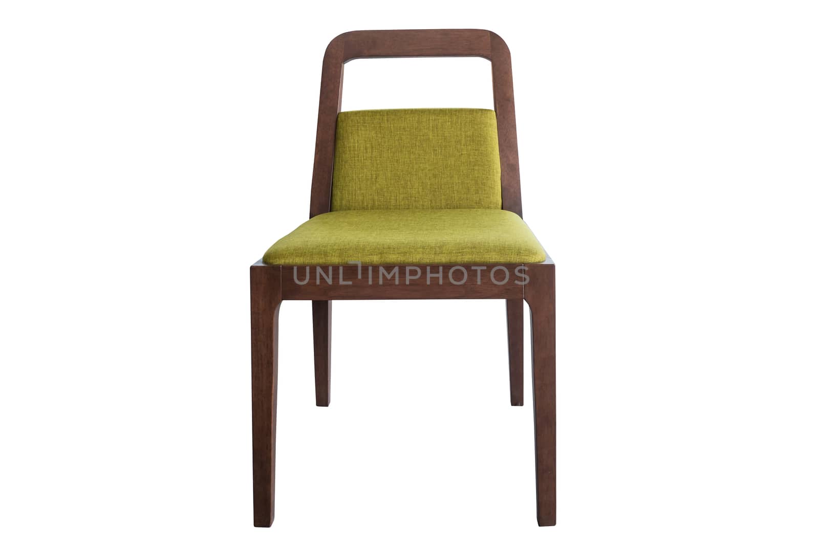 Wooden chair with fabric cushion isolated on white, work with clipping path.