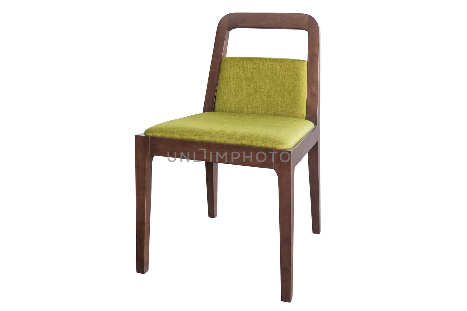 Wooden chair with fabric cushion isolated on white, work with clipping path.