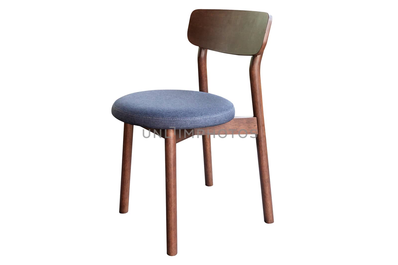 Wooden chair with fabric cushion isolated on white, work with clipping path.