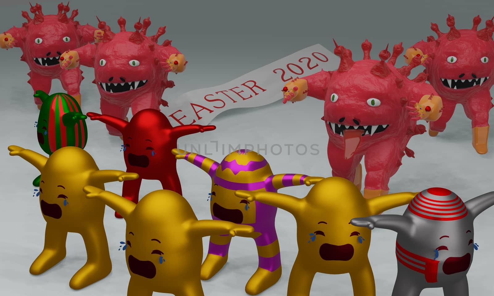 Cancel Easter activities concept Because  Coronavirus name Covid-19  diffuse and attacking.  Easter holidays cancelled amid coronavirus covid-19 respiratory disease quarantine, lockdown in Europe.  3D rendering.