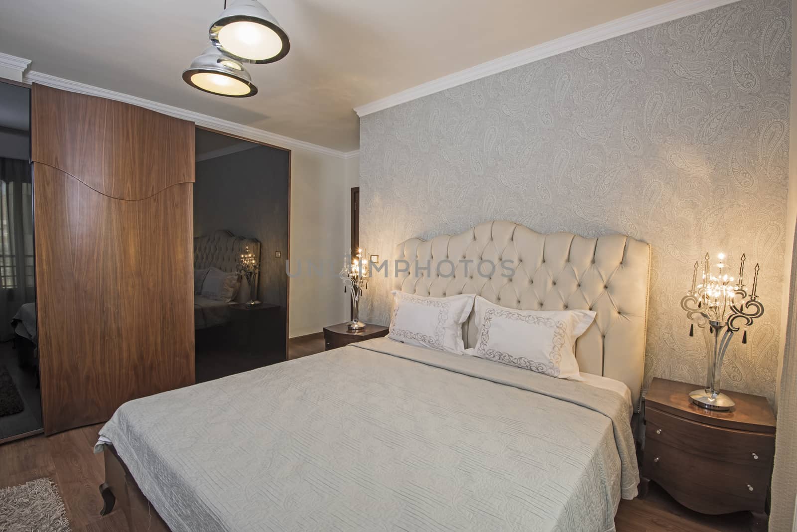 Interior design of a luxury apartment show home bedroom