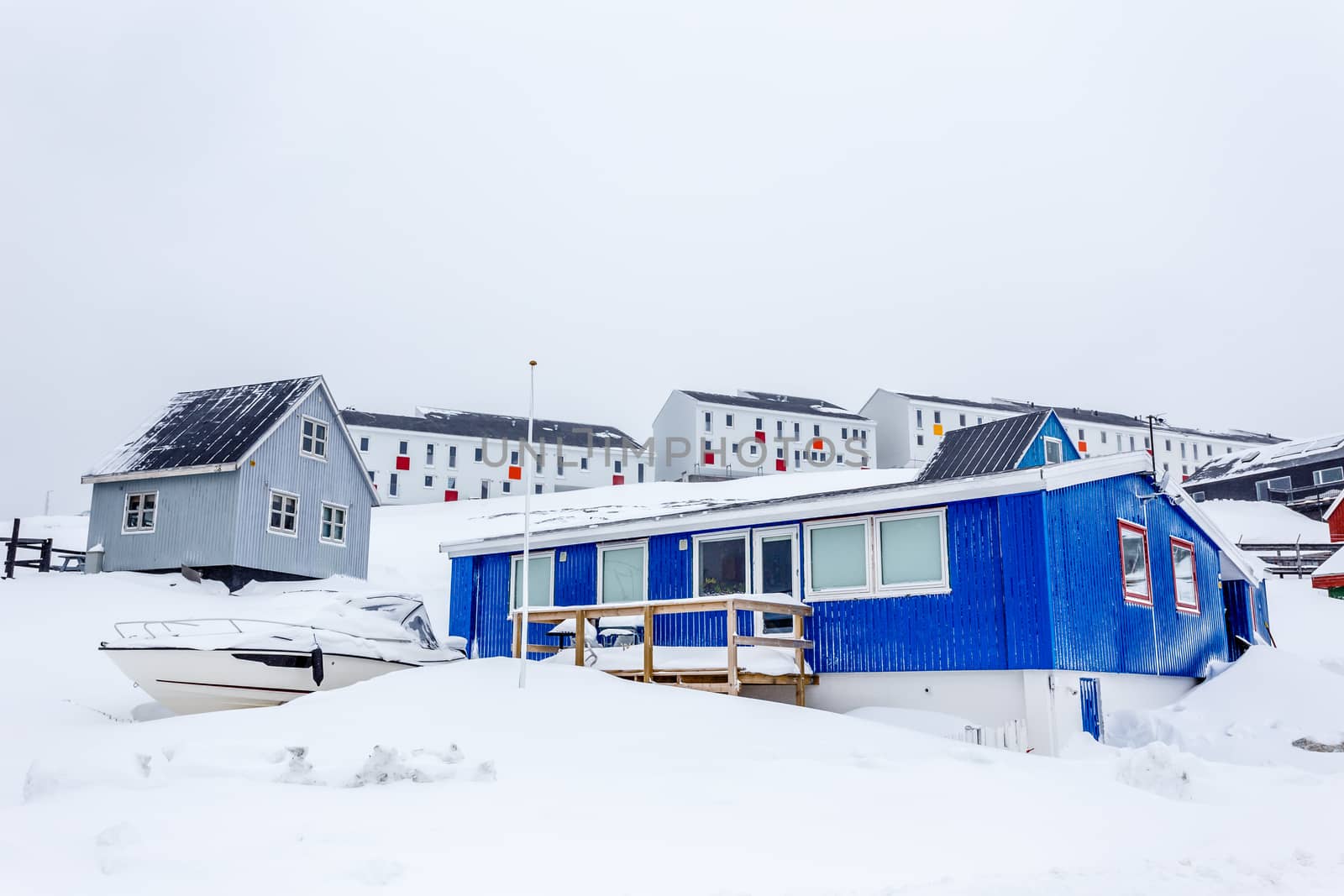 Greenlandic capital frozen buildings and streets full of snow,Nu by ambeon