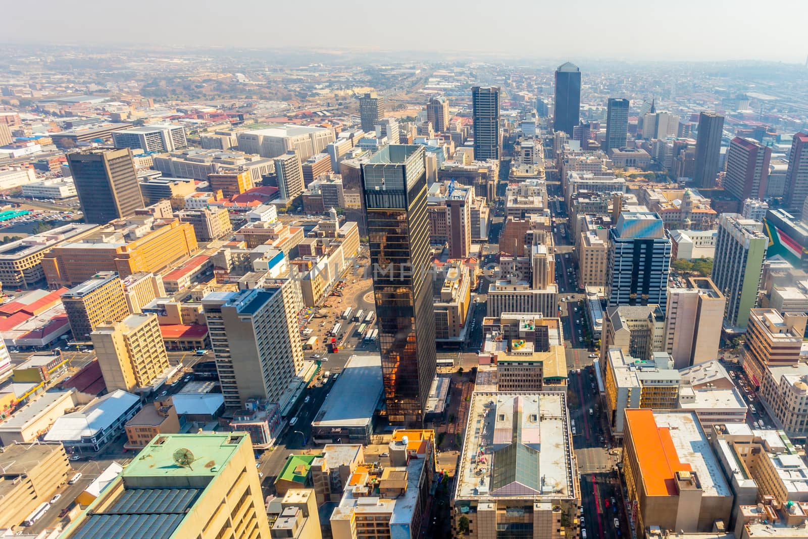 Central business district of Johannesburg city panorama, South A by ambeon