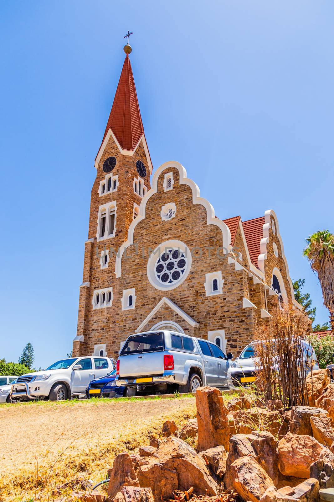 Luteran Christ Church and road with cars in front, Windhoek, Nam by ambeon