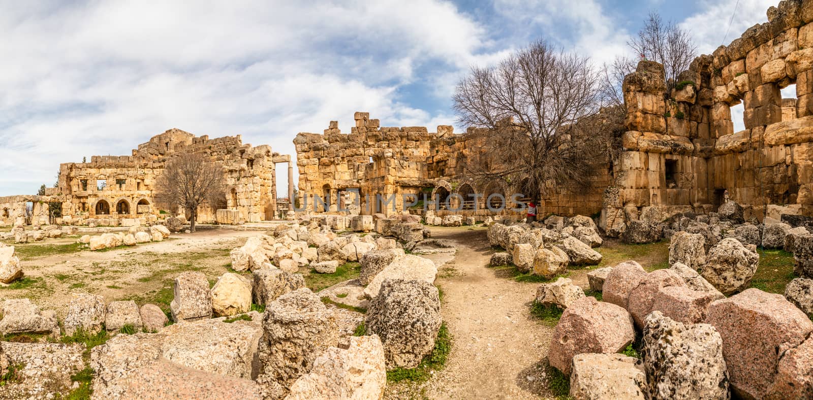 Ancient ruined walls and columns of Grand Court of Jupiter templ by ambeon