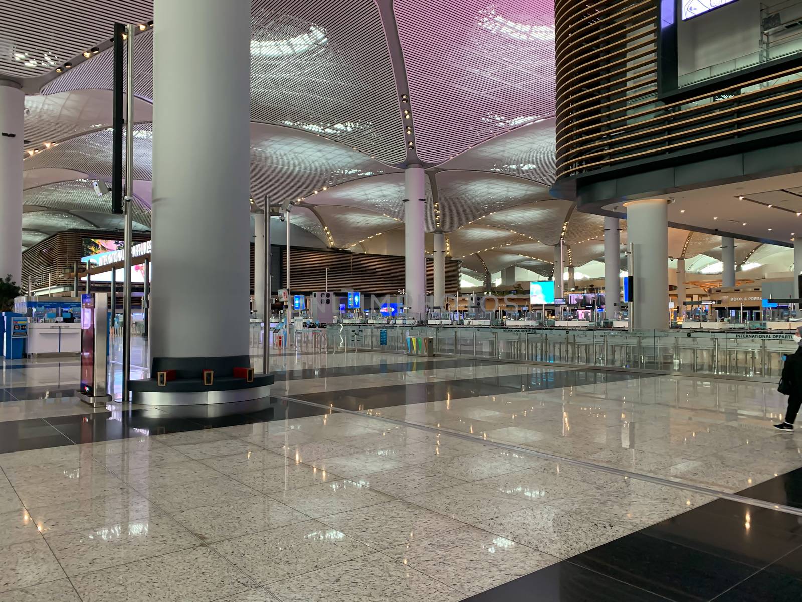 Empty Istanbul airport during covid-19 coronavirus pandemic in the world. Horizontal stock image.