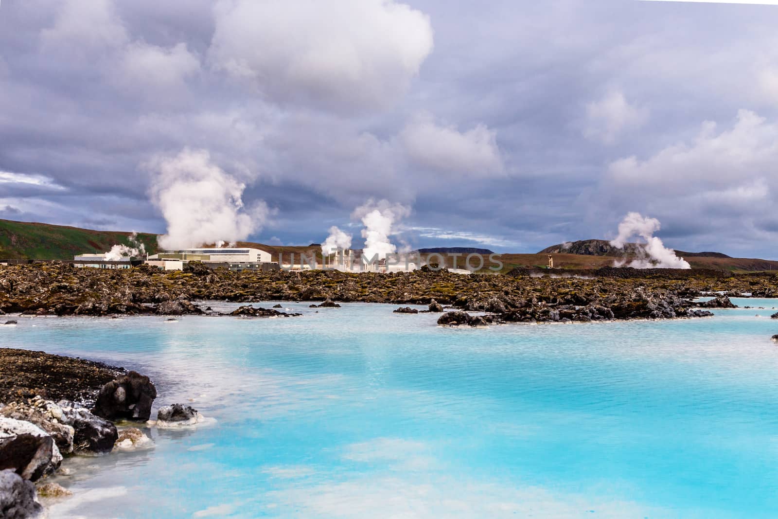 Blue lagoon panorama with termal power station in the background by ambeon
