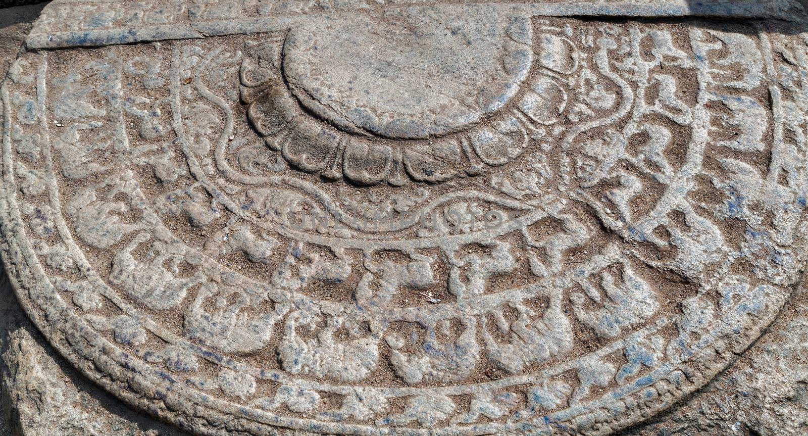Sandakada pahana elephants in Polonnaruwa city temple - medieval capital of Ceylon, UNESCO, Sri Lanka
