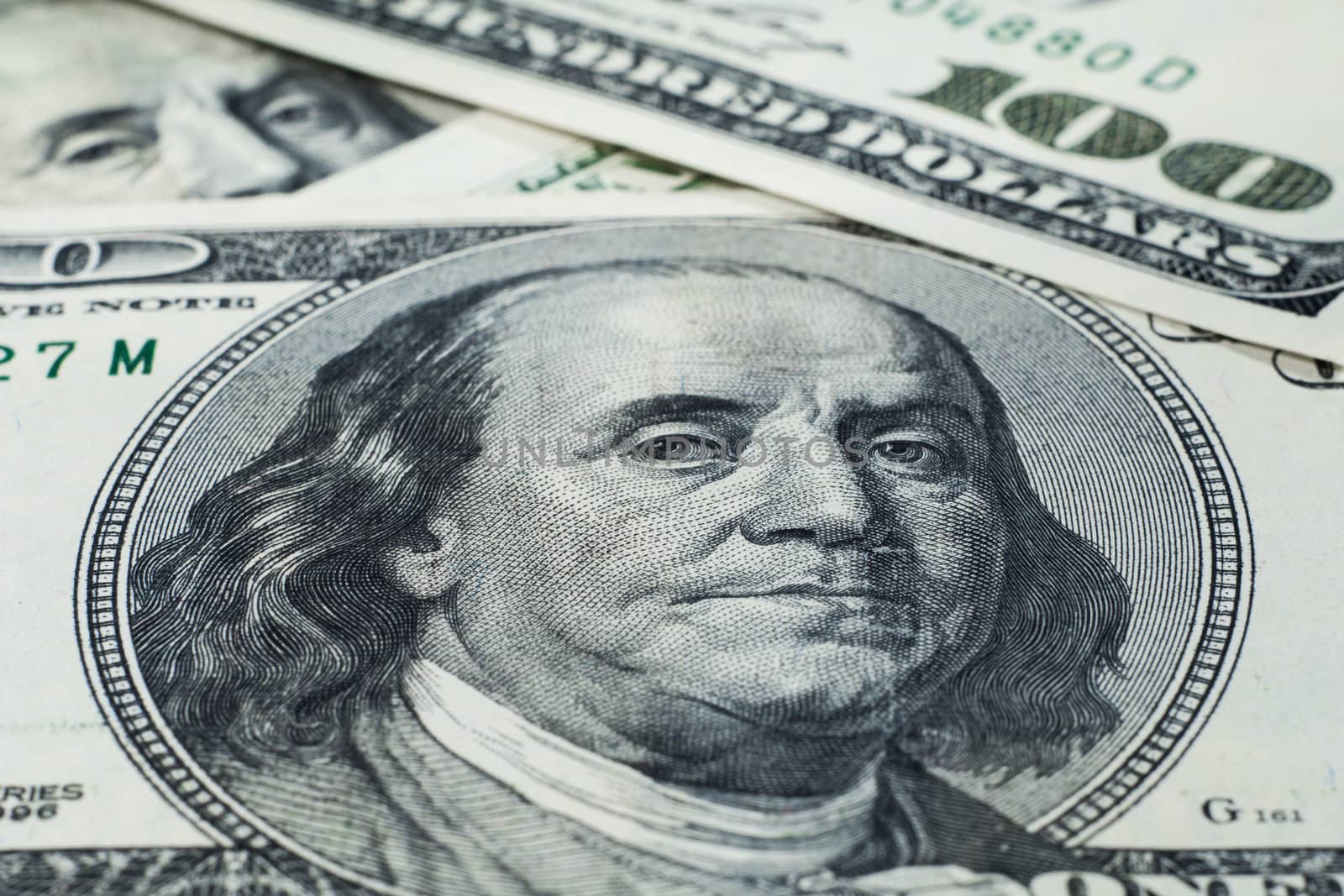 Close-up photo of money. A bunch of dollar bills. U.S. dollars.
