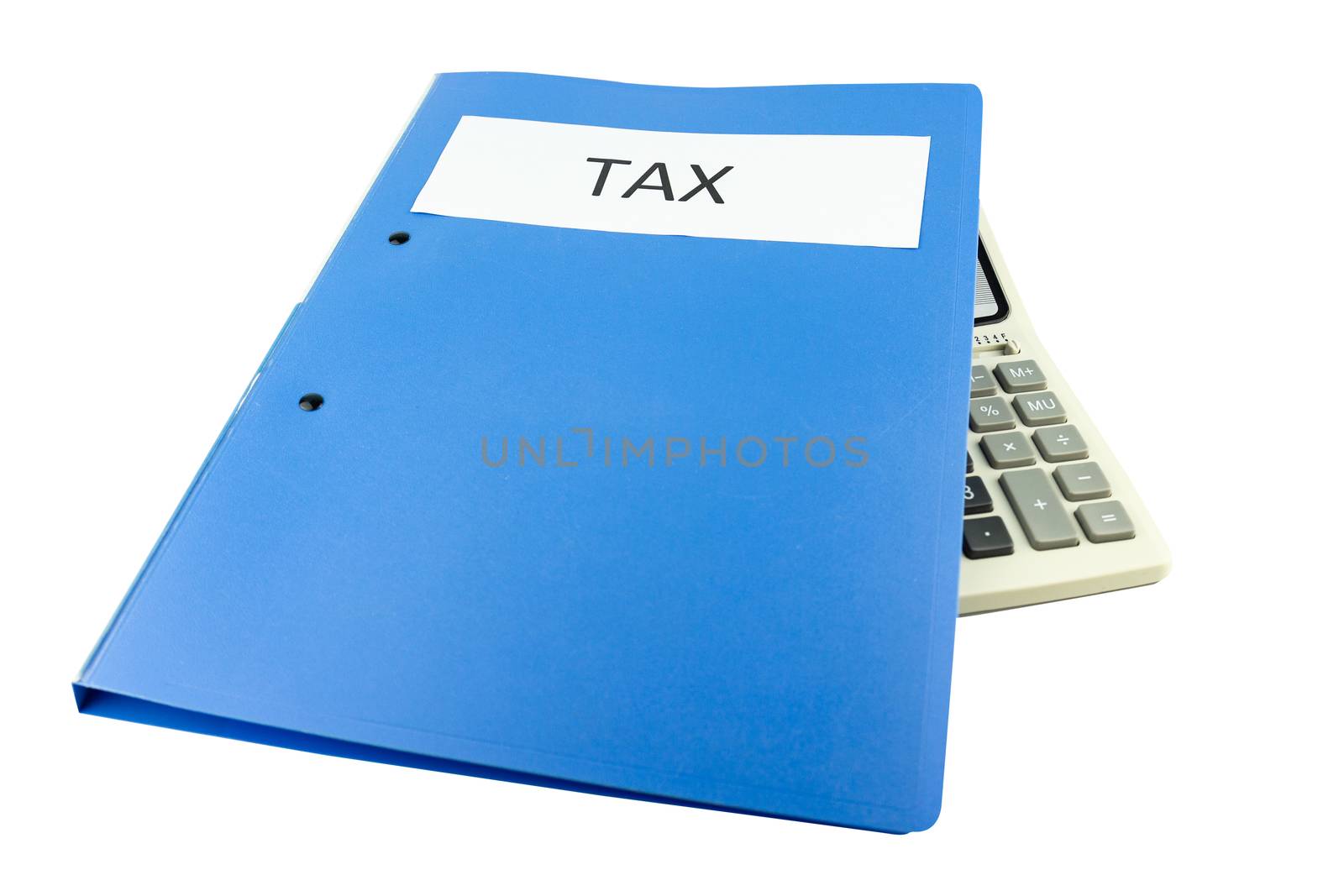 Folder Tax documents and paper files with calculator concept Annual tax payment clipping path