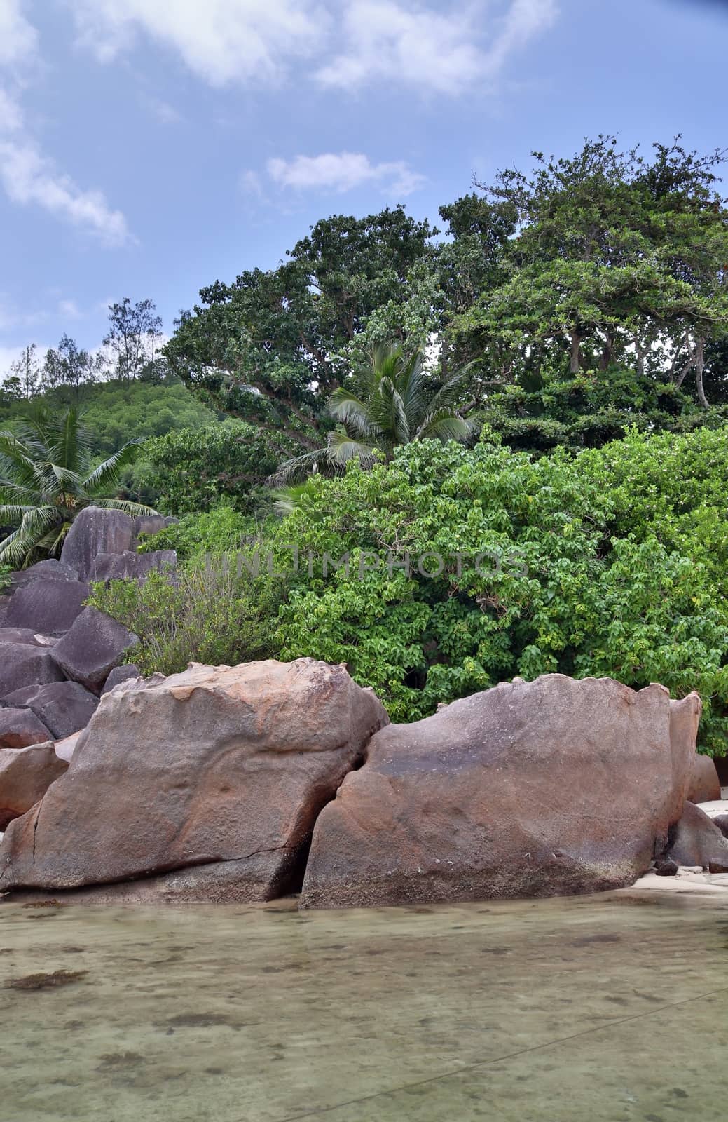 Beautiful rocks at the beaches of the tropical paradise island Seychelles.