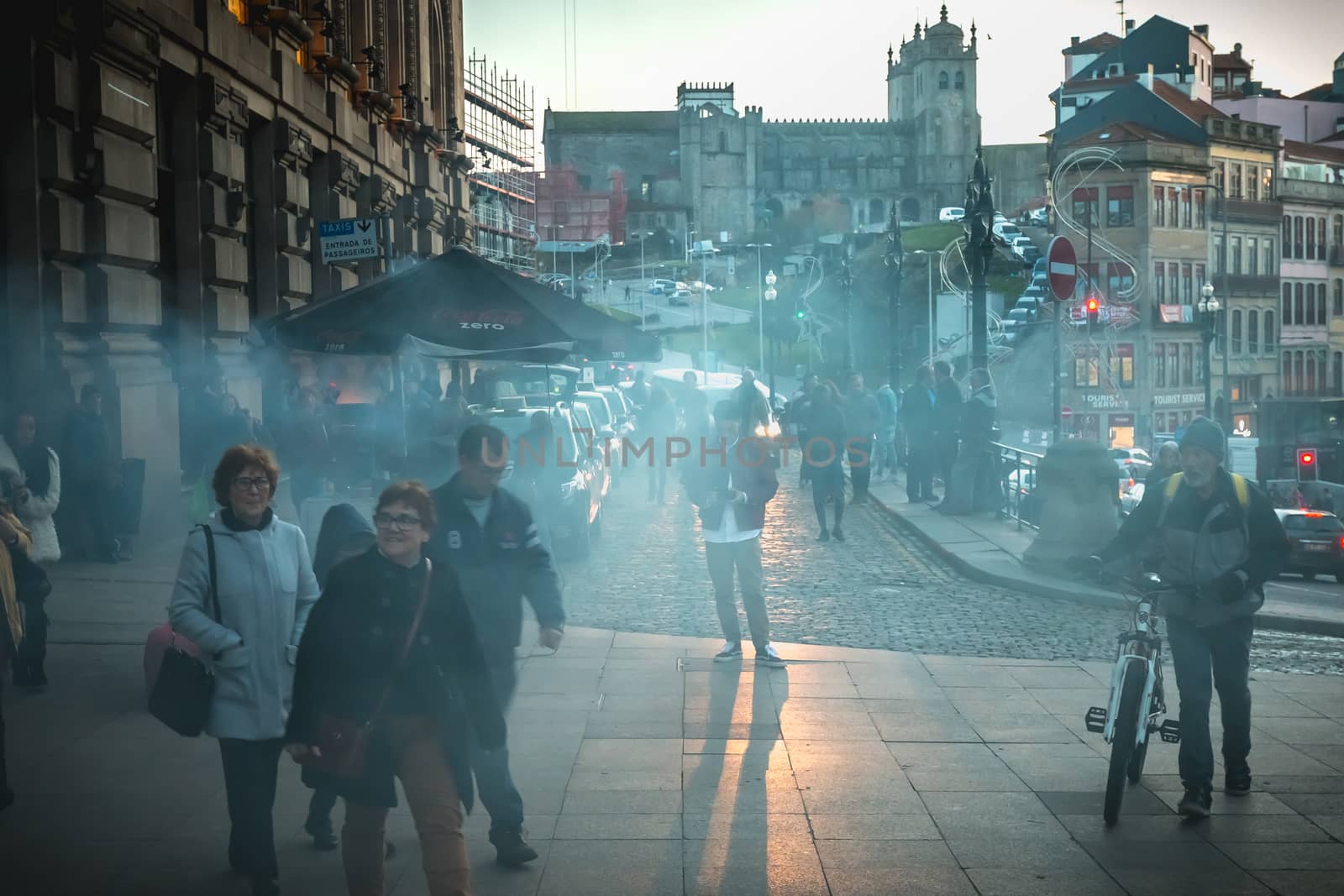 Street atmosphere in front of the Porto train station  by AtlanticEUROSTOXX