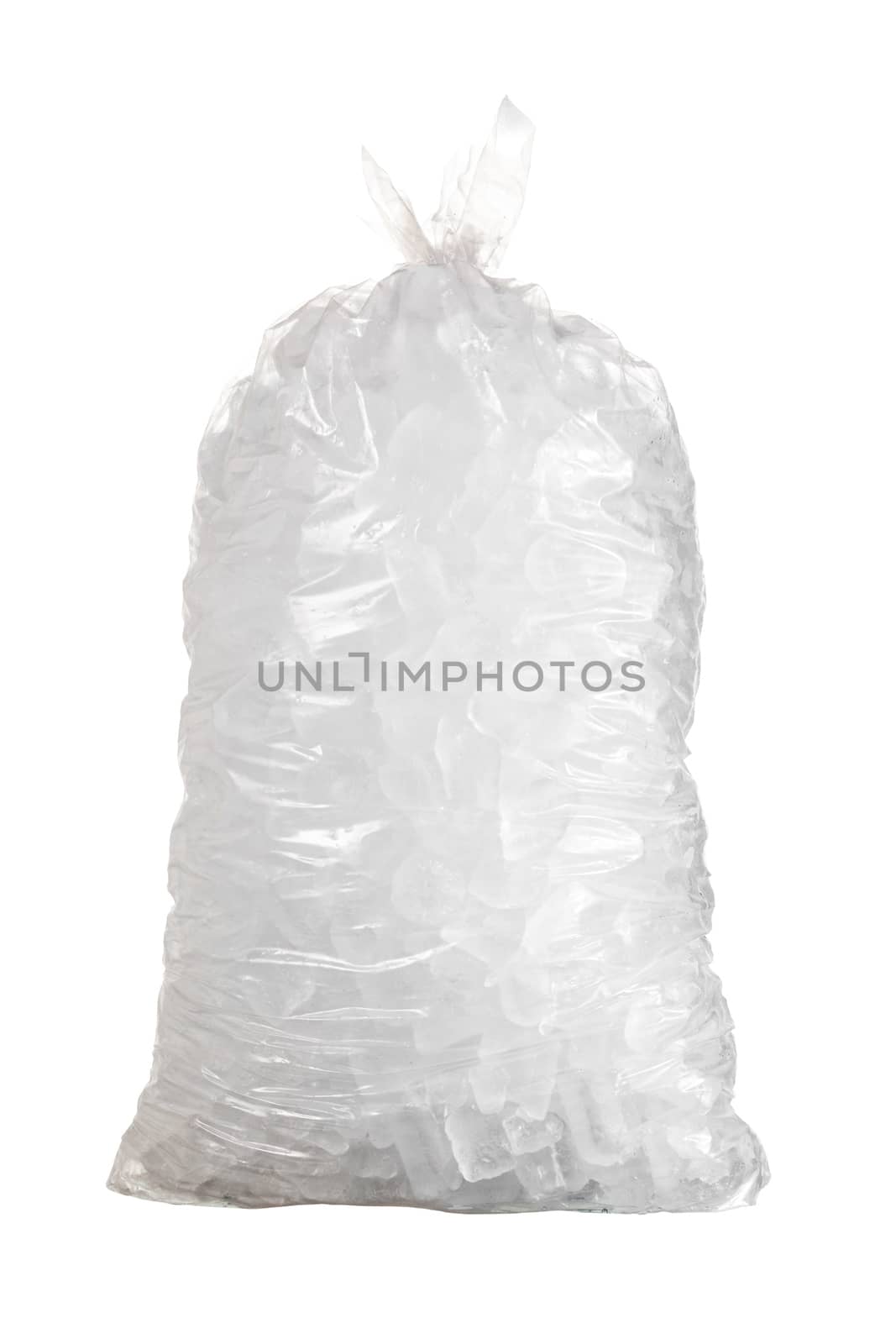 Ice cubes in plastic bag isolated with a pen tool created path in the file against a white background