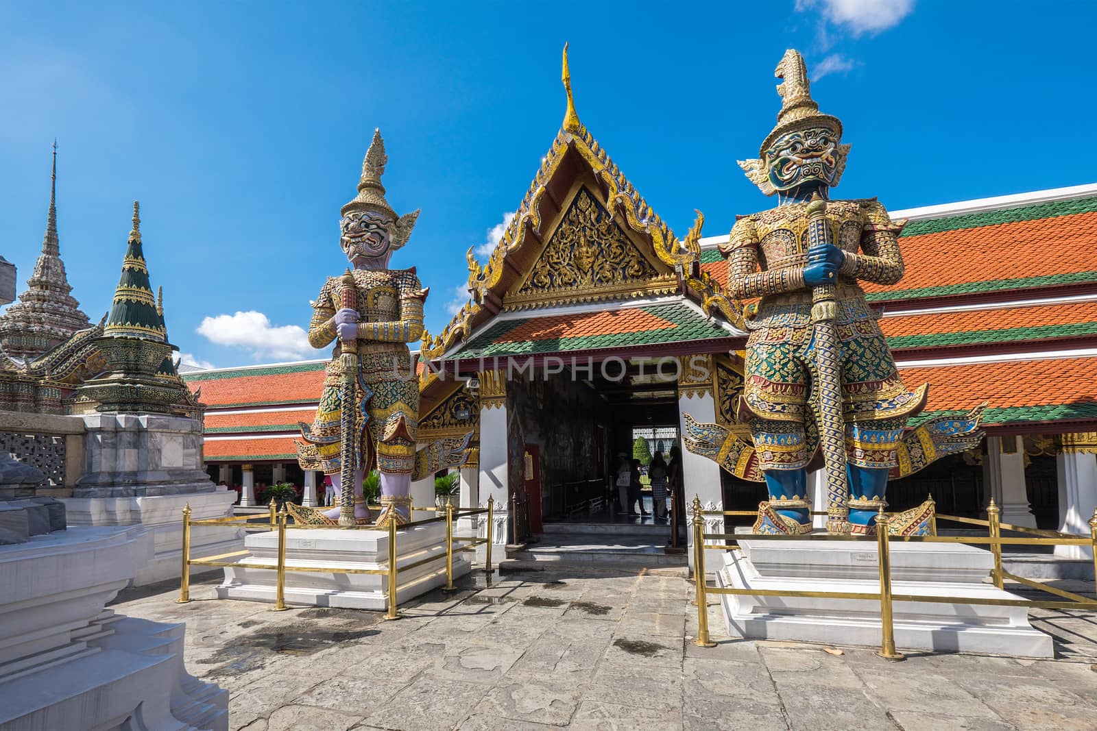 Gaint in Wat Phra Kaew (The Emerald Buddha) daylight view in Thailand