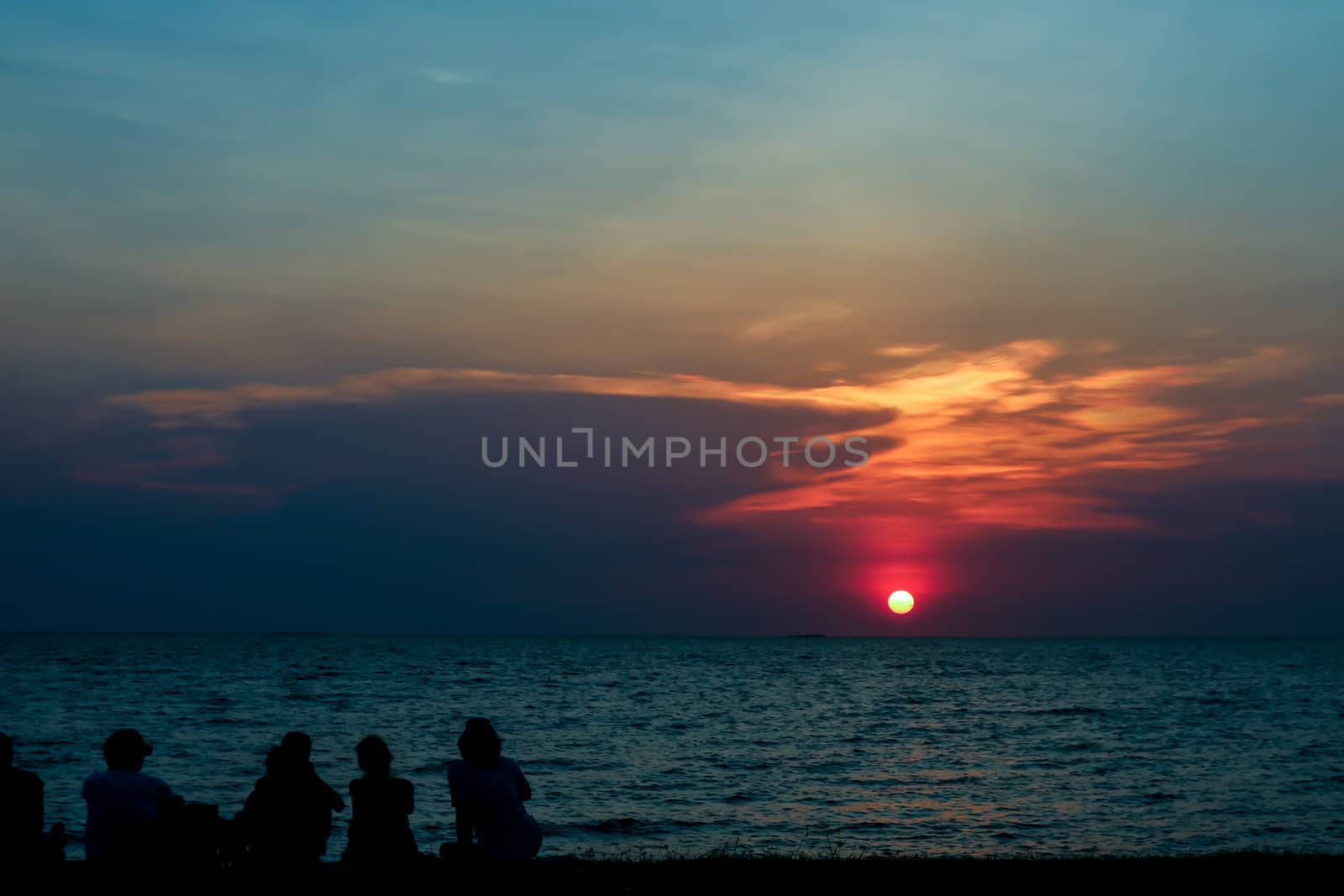 silhouette people look sunset sky on beach by Darkfox