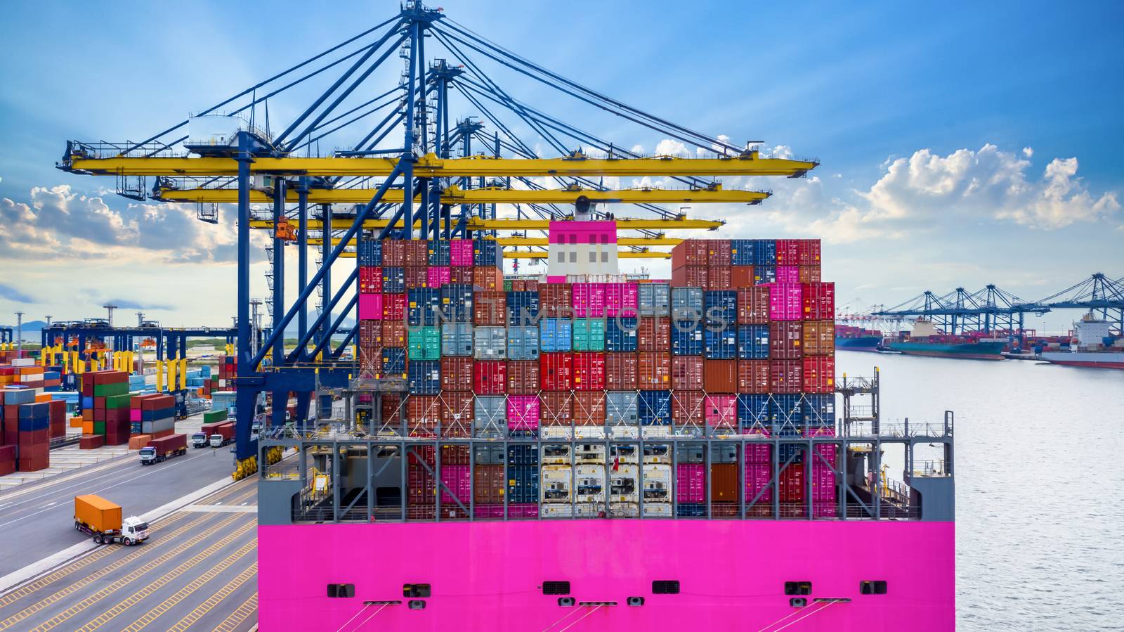 Seaport terminal container cargo freight shipping, Container cargo ship import export global business commercial trade logistic and transportation oversea worldwide by container cargo vessel ship.