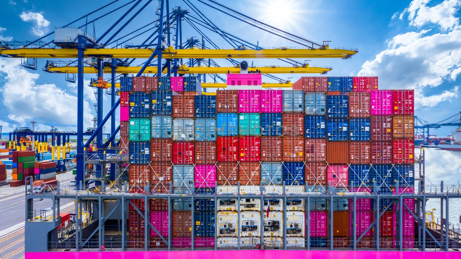 Seaport terminal container cargo freight shipping, Container cargo ship import export global business commercial trade logistic and transportation oversea worldwide by container cargo vessel ship.