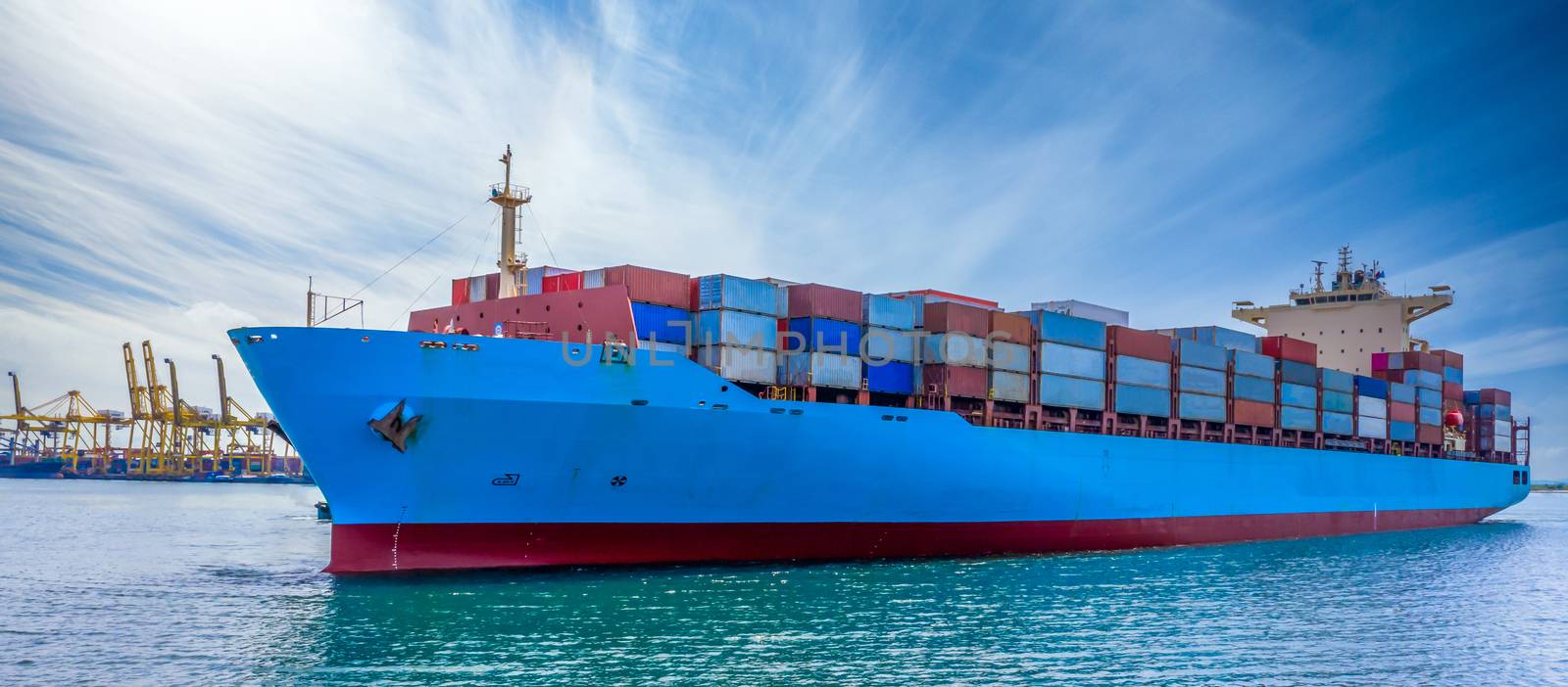 Container cargo ship  import export global business worldwide logistic and transportation, Container ship supply chain crisis, logistic crisis, Aerial view container cargo vessel boat freight ship.