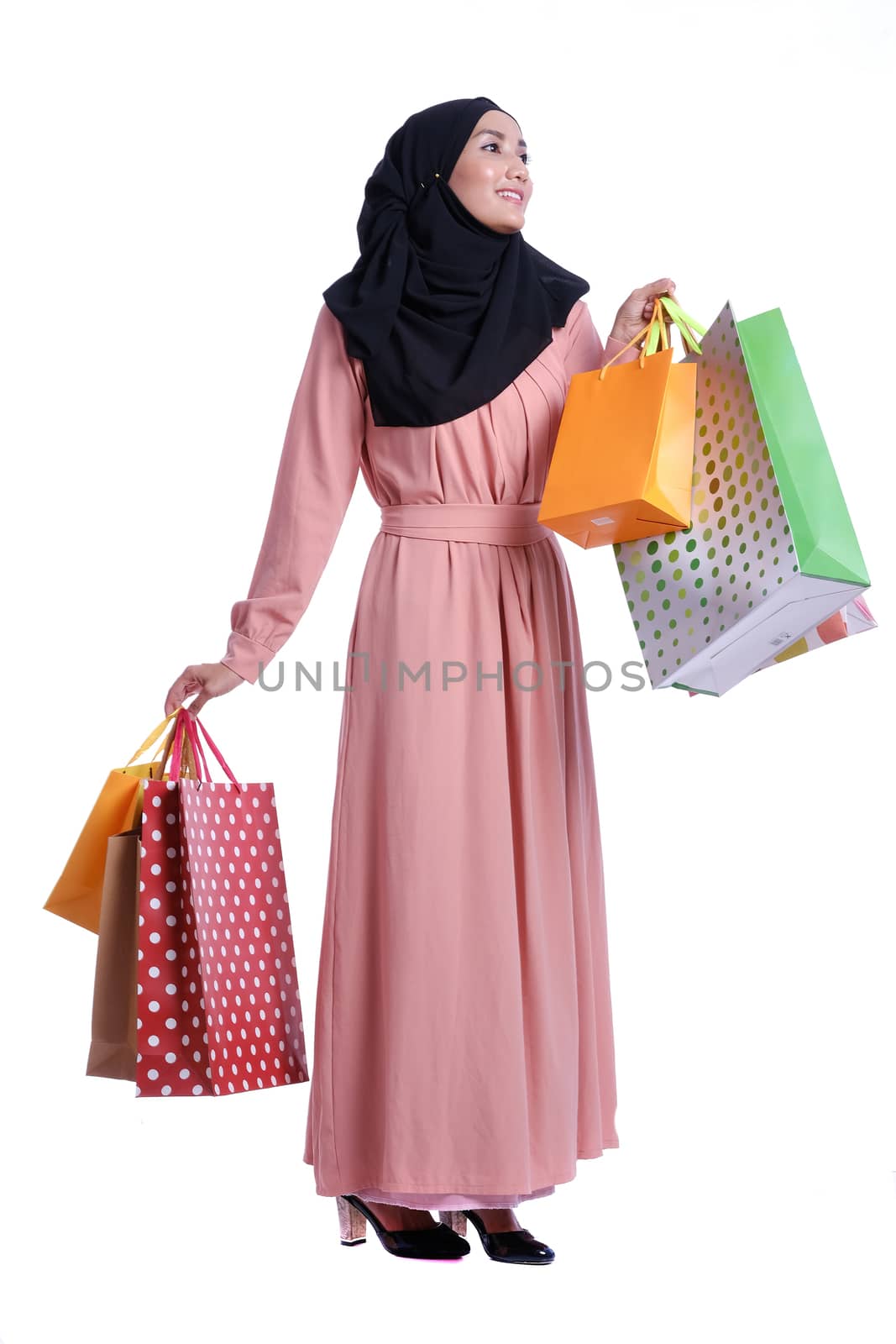 Asian woman shopping with white background