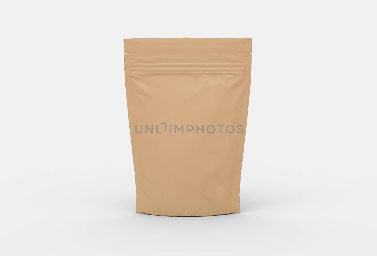 Beige food and snack pouch bag packaging mock-up design front view by cougarsan