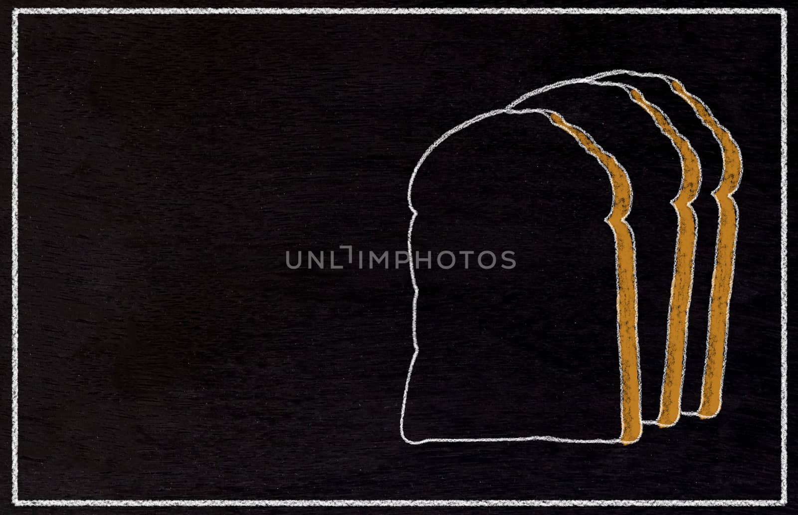 Drawing bakery, bread on wood blackboard, chalkboard menu