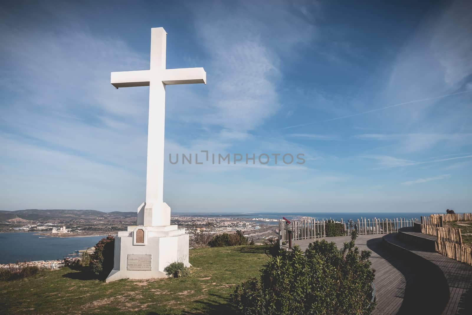 Architectural detail of the cross of Mont Saint Clair overlookin by AtlanticEUROSTOXX