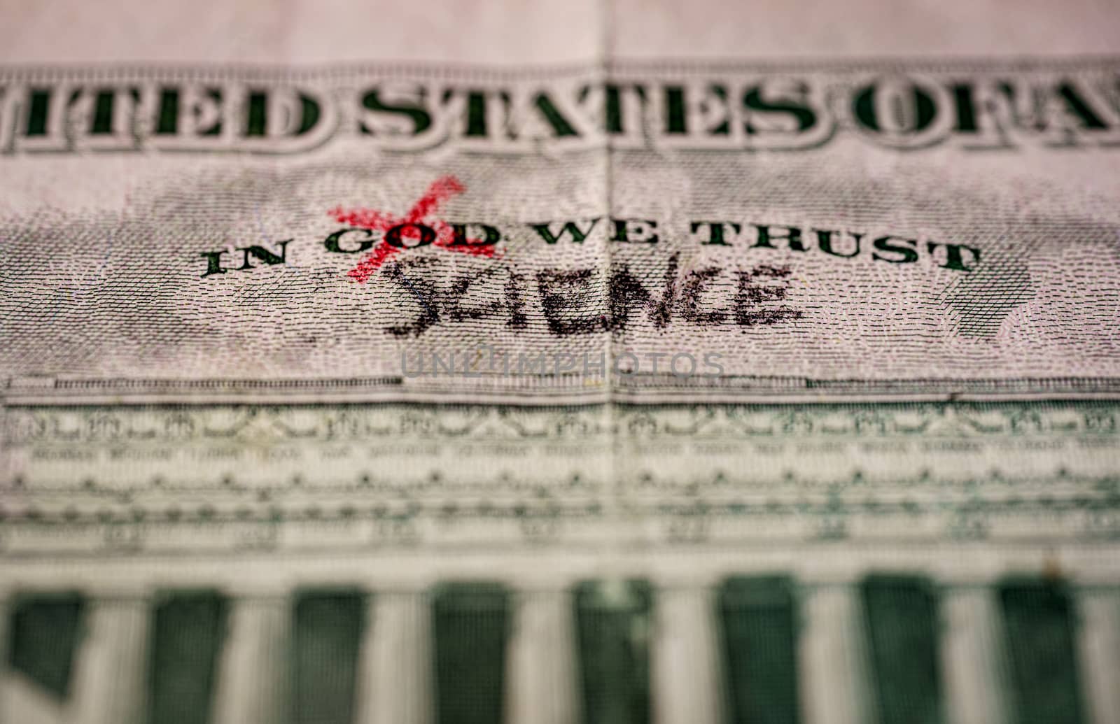 word God crossed out and replaced by science on a US dollar bill by tanaonte