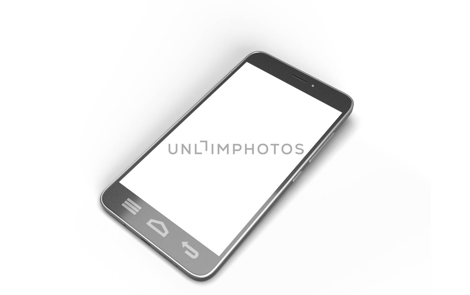 Mobile smartphone mockup clockwise rotated lies on the surface with blank screen isolated on white background, usable for your web project or design presentation..3d rendering