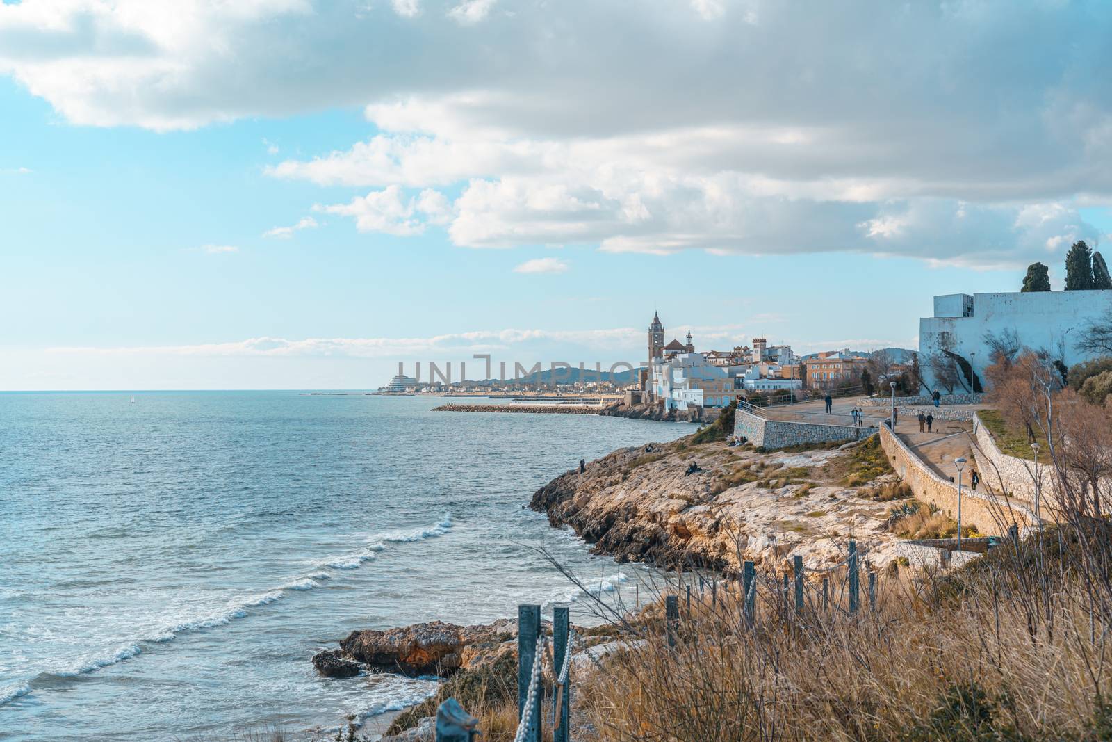 View of the San Sebastian Beach in Sitges, Spain. by tanaonte