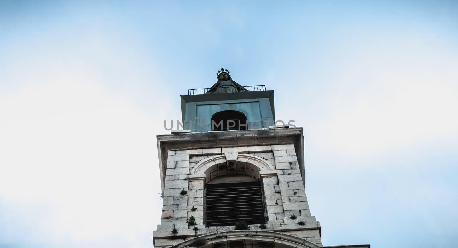 Sete, France - January 4, 2019: Architectural detail of the Saint Louis Church in the upstate of the city on a winter day