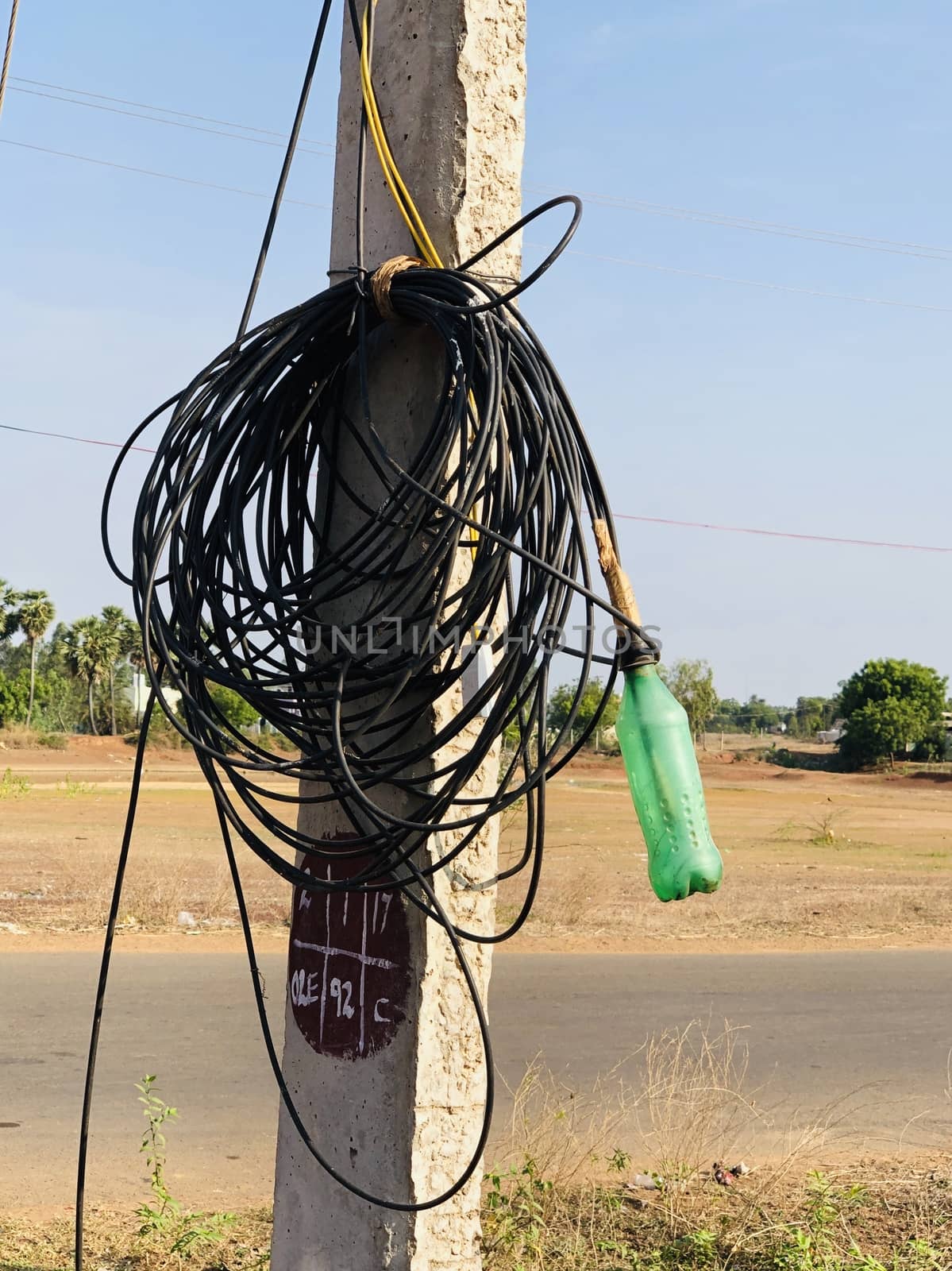 Electric wire windings in the electric pole