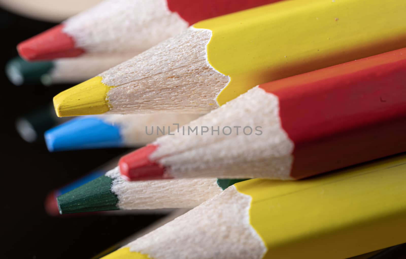 Colored pencils. Macro. Cool shades. A very large pencil lead.