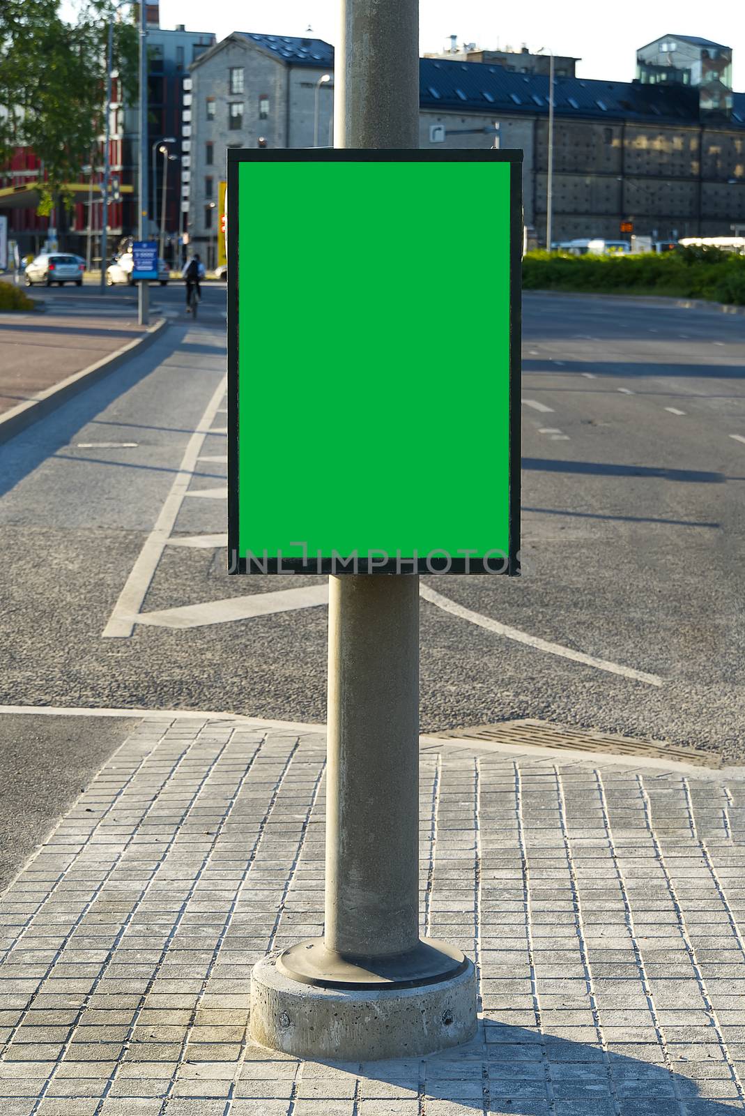 Chroma key Blank billboard and outdoor advertising. Mockup poster outside. Trash in the city on a lamppost, a place for advertising. by PhotoTime