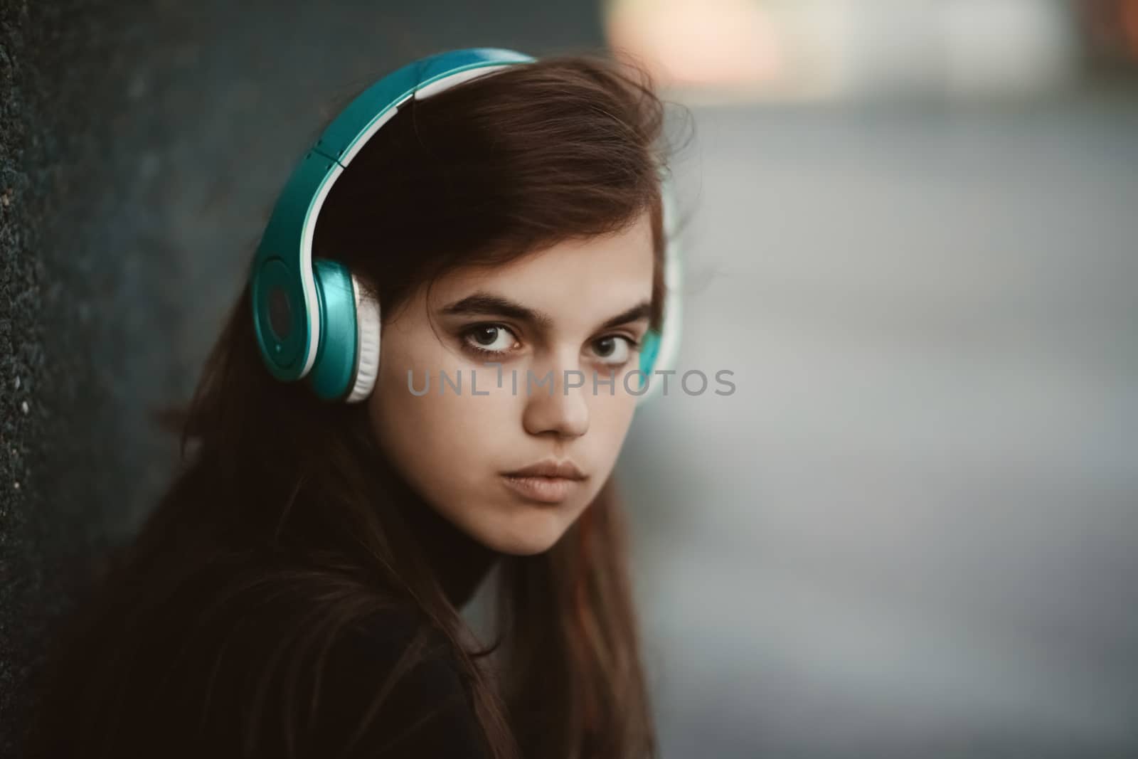 Web radios music concept. Young pretty girl with headphones. by primipil