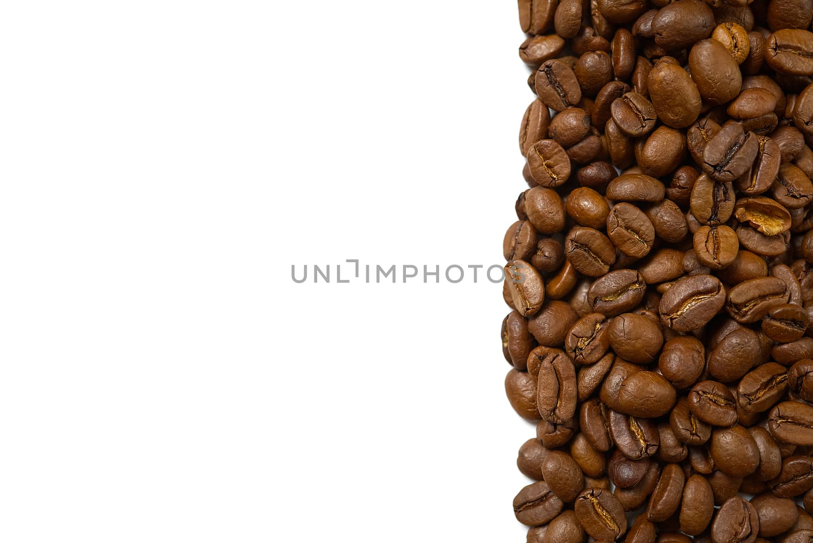 Texture of coffee beans. Roasted coffee beans background. close up Coffee beans with copy space on White background by PhotoTime
