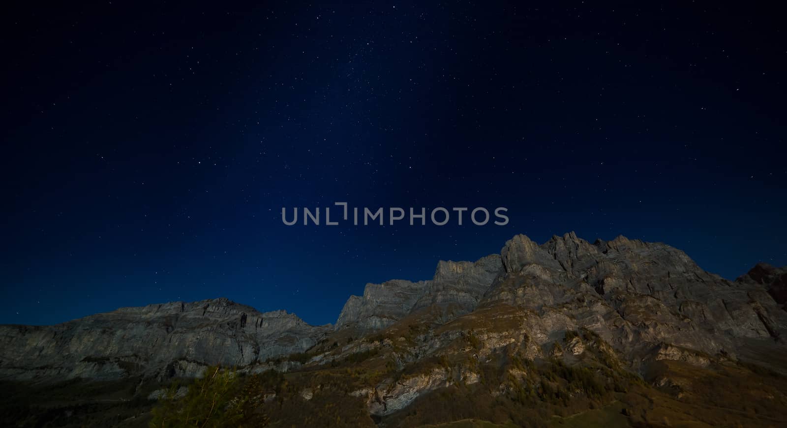 Starry night above the Daubenhorn mountain, Leukerbad, Switzerland.