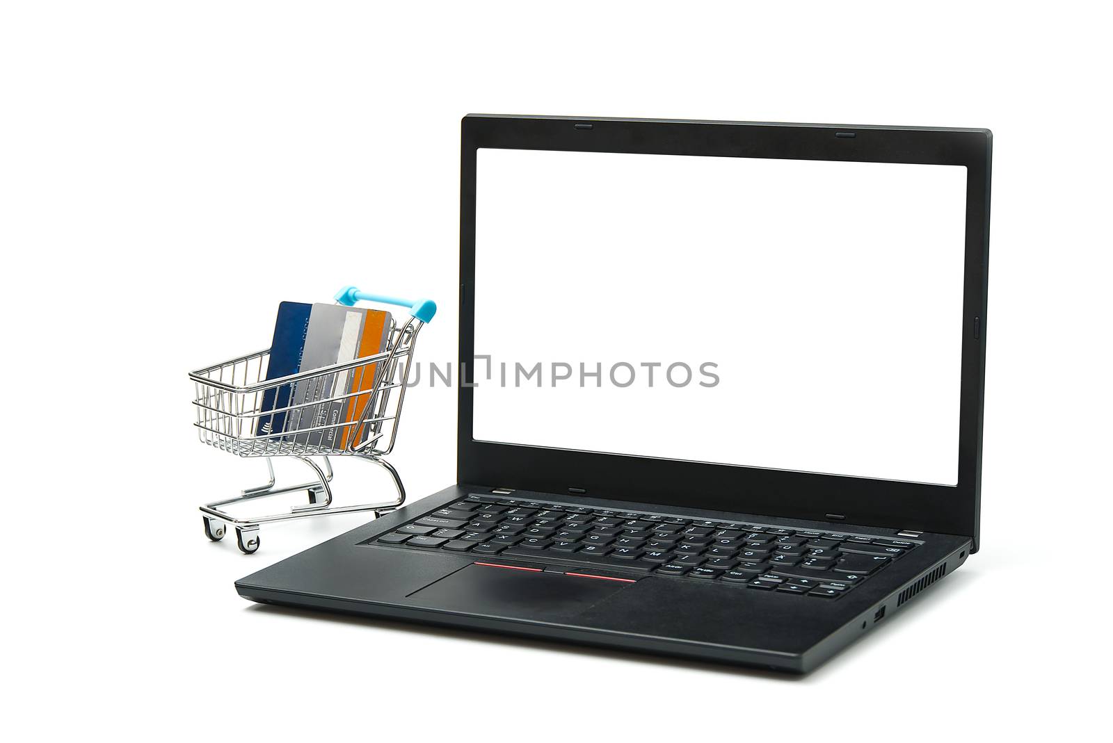 Online shopping with laptop from home concept. mock up