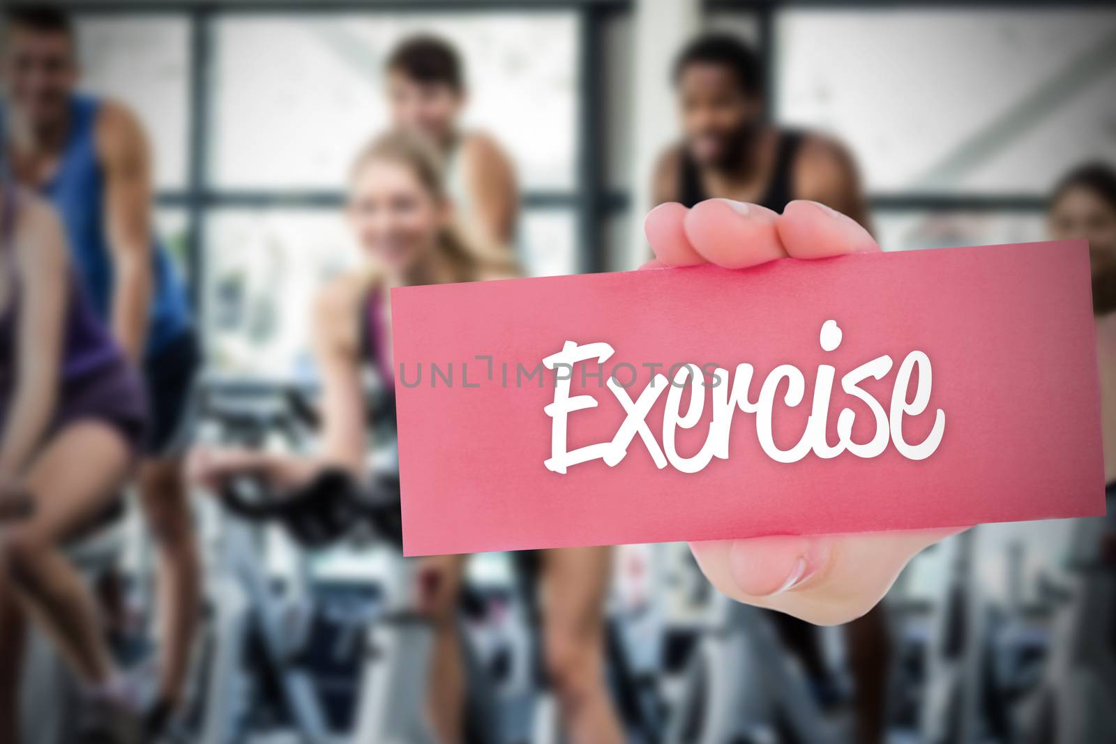 The word exercise and hand showing card against 