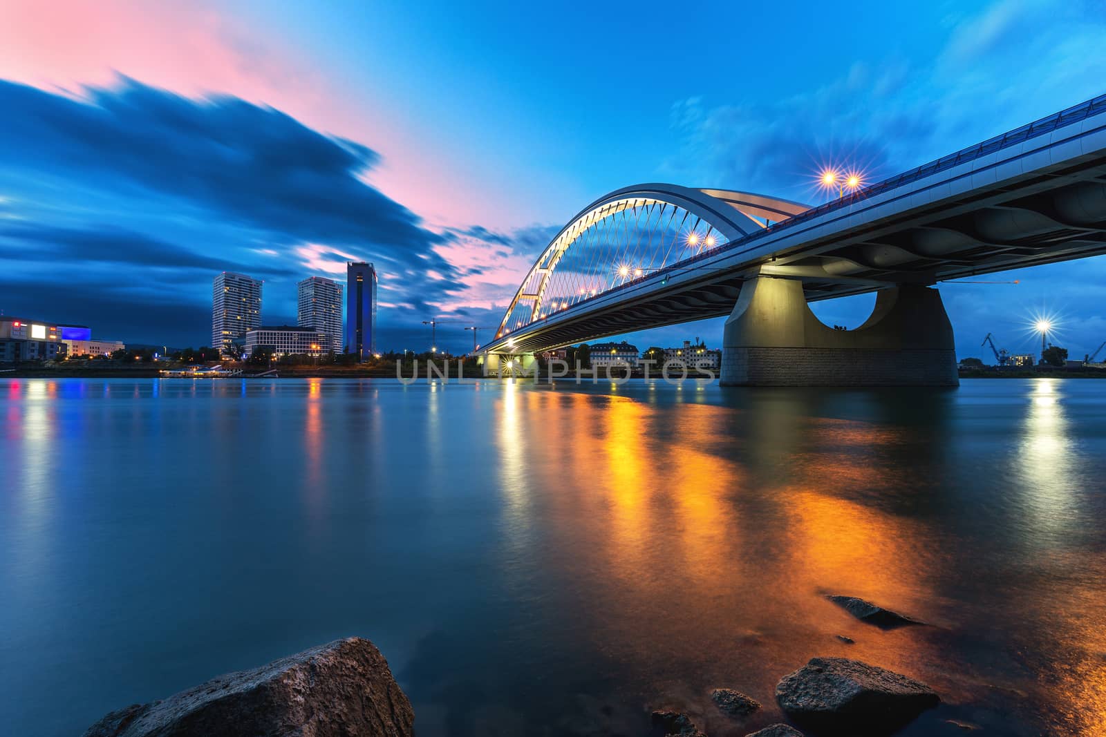 Apollo bridge before storm on a summer day at evening, Slovakia, Europe