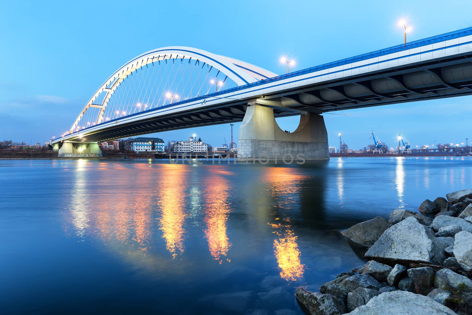 Apollo Bridge in Bratislava at night, Slovakia