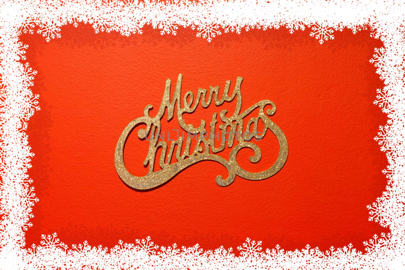 Merry Christmas on red background with snowflakes frame by necro79