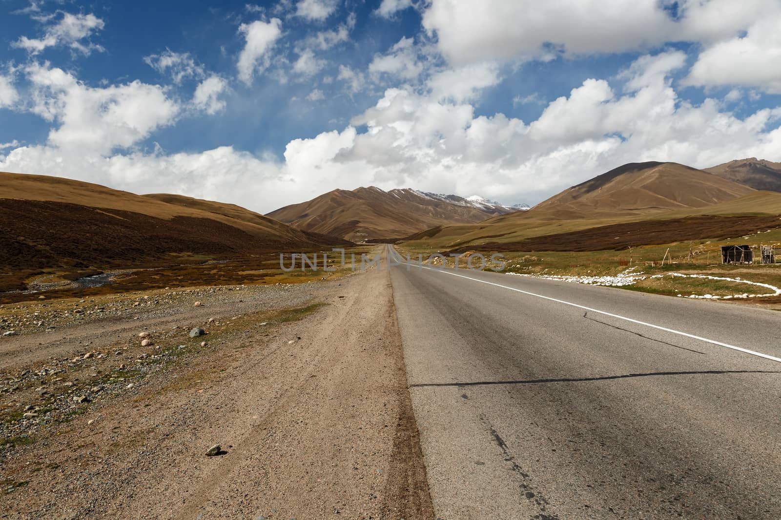 Bishkek Osh highway in Suusamyr valley of Kyrgyzstan.