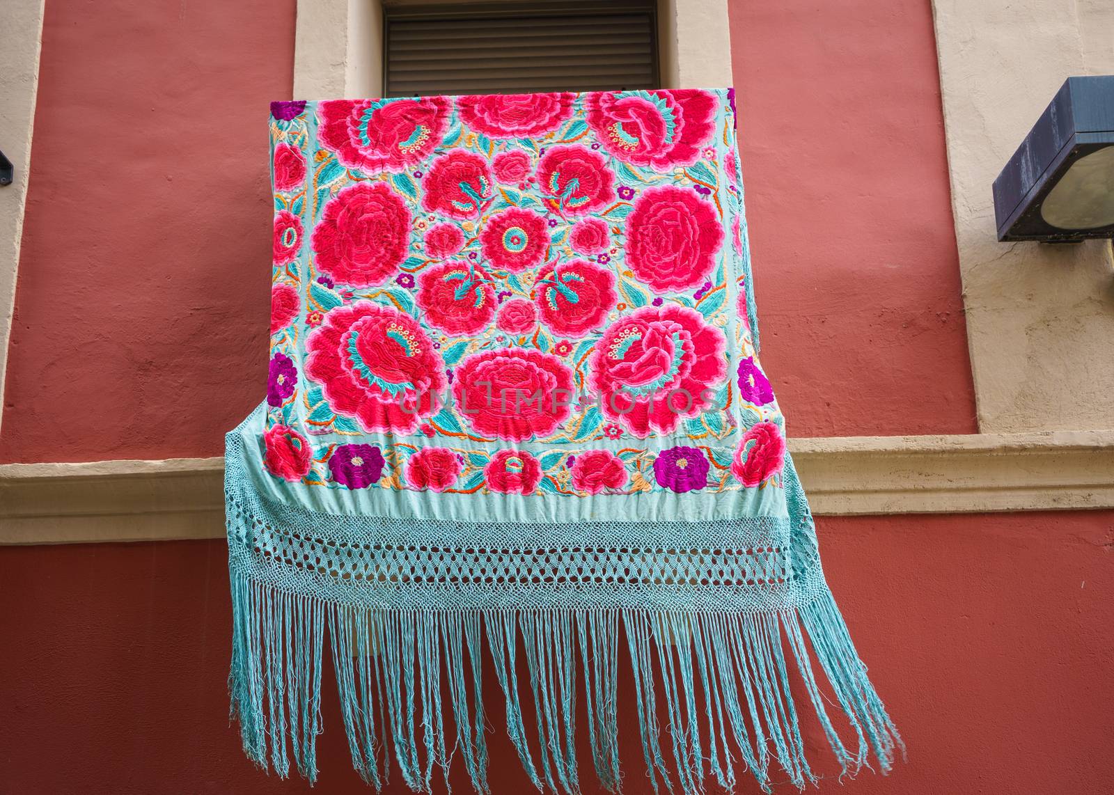 Balcony decorated with Manila shawl during the festivities of the Holy Week by tanaonte