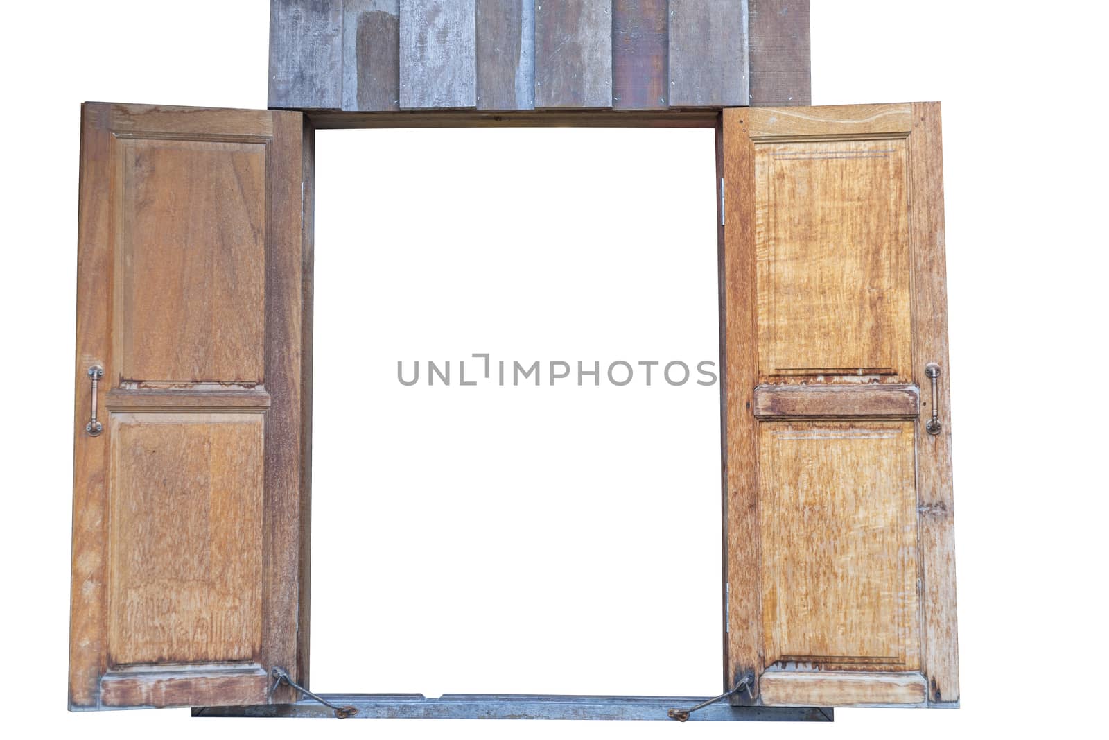 Old wood twin windows. isolated on white background. Save with clipping path