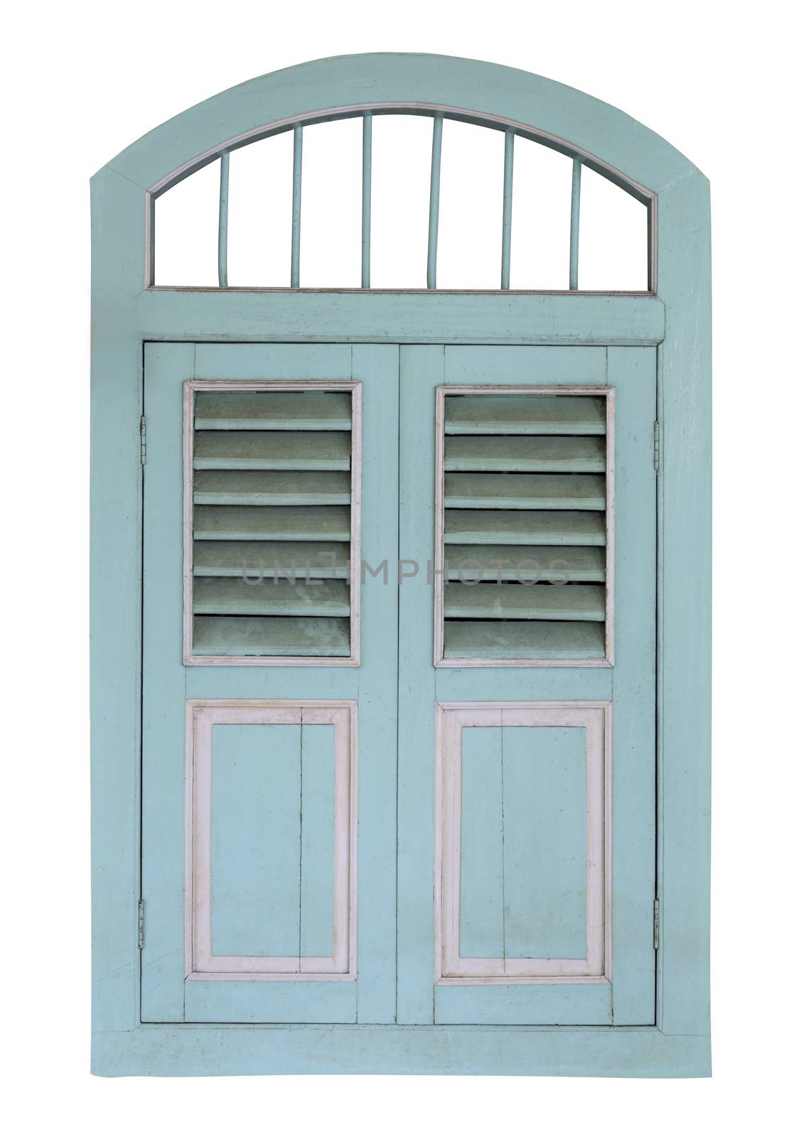 Light green color old wood windows. isolated on white background. Save with clipping path