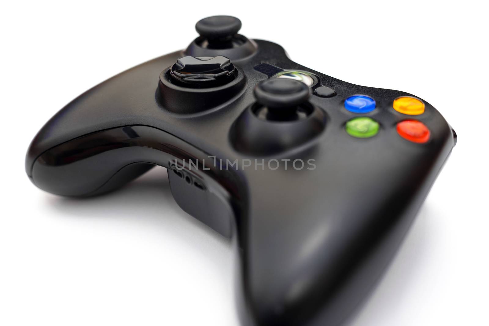 Video game controller for console or computer pc isolated on white background.