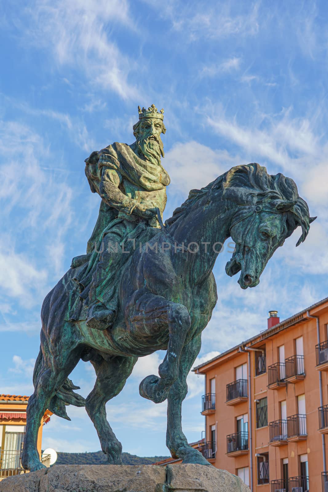 Equestrian statue of King Alfonso VIII, San Pedro de Alc ntara Square, Plasencia, Spain, called the Las Navas or the Noble king of Castile defeated the Almohad in the battle of Las Navas de Tolosa in 1212