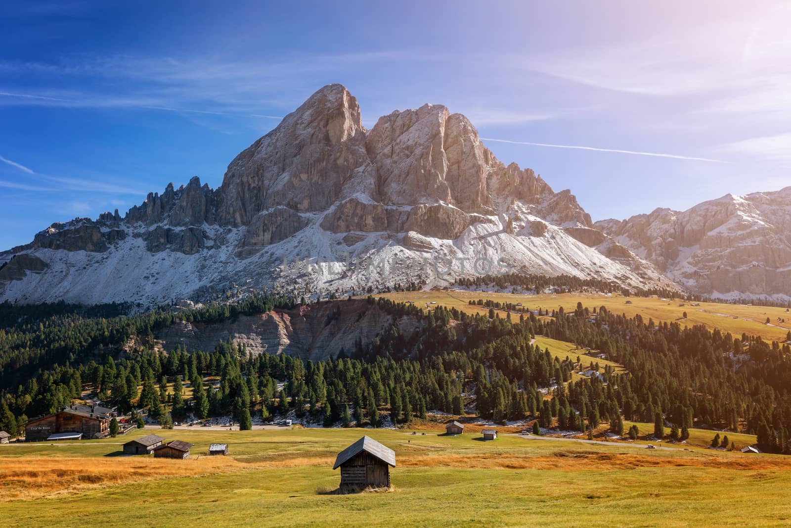 Sass de Putia, Dolomiti - Peitlerkofel, mountain, Dolomites, Alps, Italy hike. Landscape dolomite mountains weather blue sky summer - belluno, trentino. Scenery.