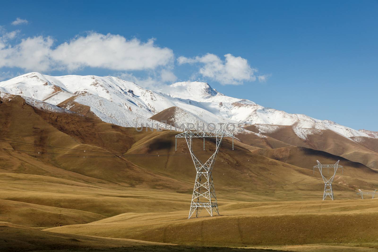 power line in the mountains, kyrgyzstan.